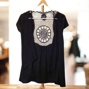 Ever Blue Lace Black Crochet Embellished Wrap Shawl Size Small